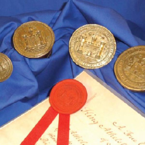 Seals used on old indentures of the Warden and Freemen of Malmesbury probably dating from 1696.